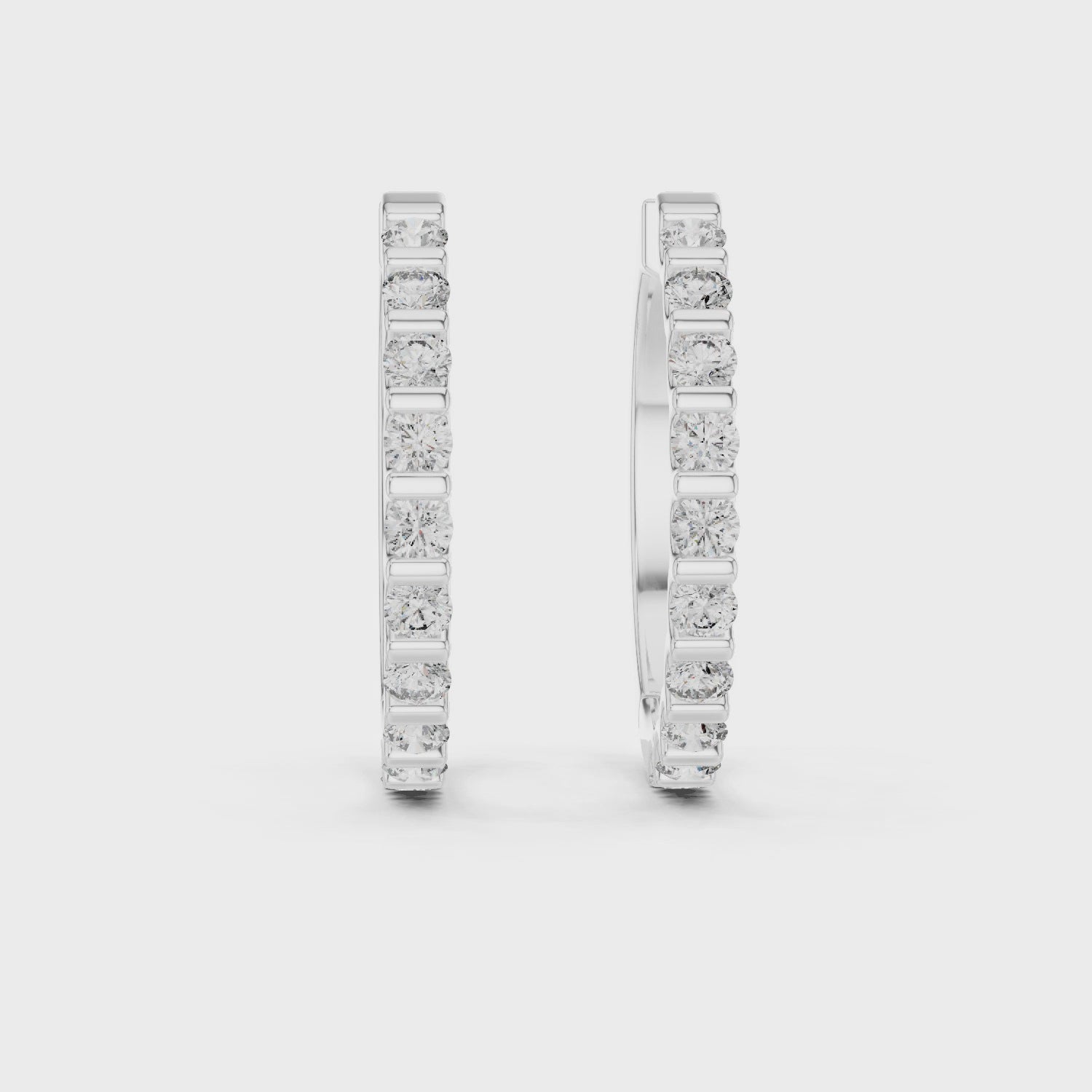 Excellent Round Cut Channel-Set Moissanite Diamond 925 Sterling Silver Hoop Earrings