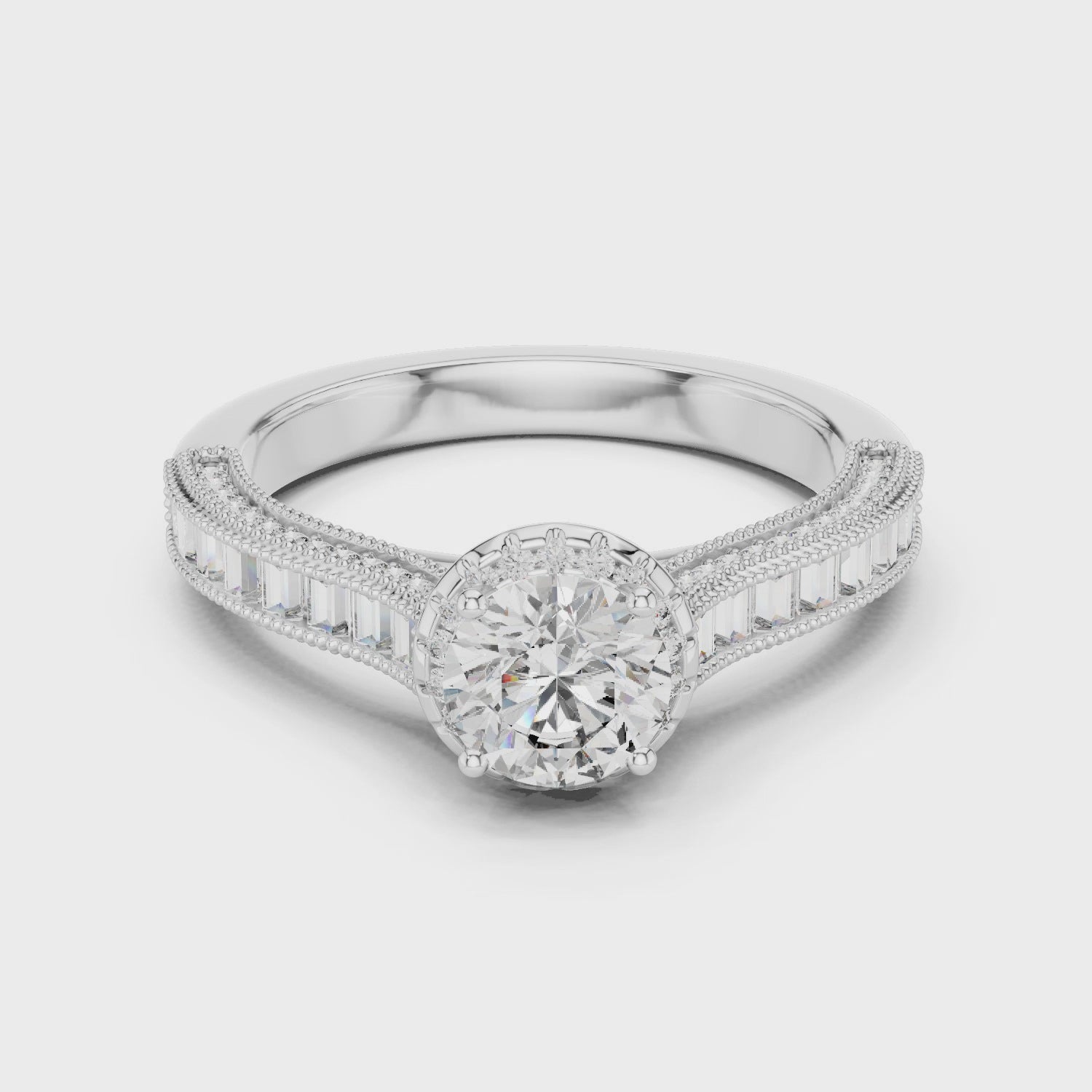 Central Round Cut Solitaire Diamond Art Deco Moissanite Sterling Silver Diamond Ring