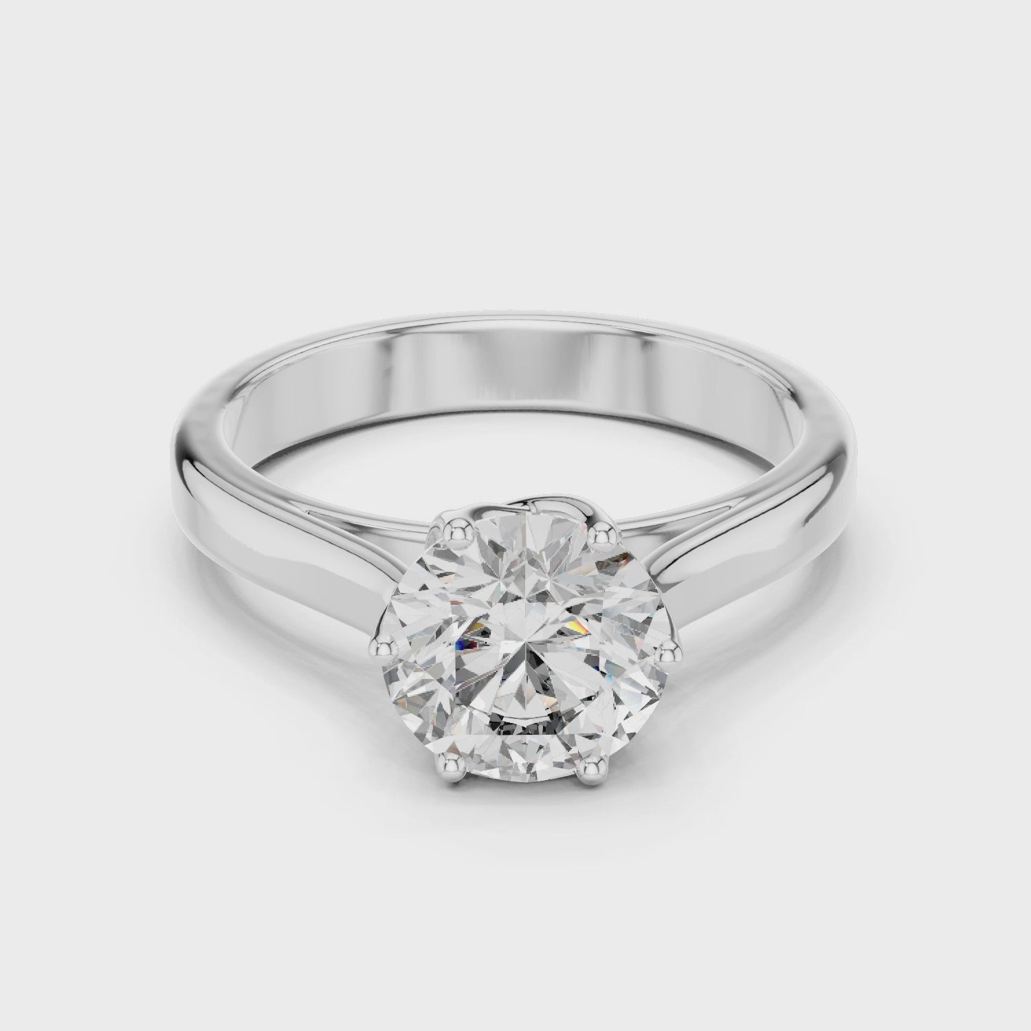 Sterling Silver Round Cut Moissanite Sleek Line Solitaire Lotus Engagement Ring