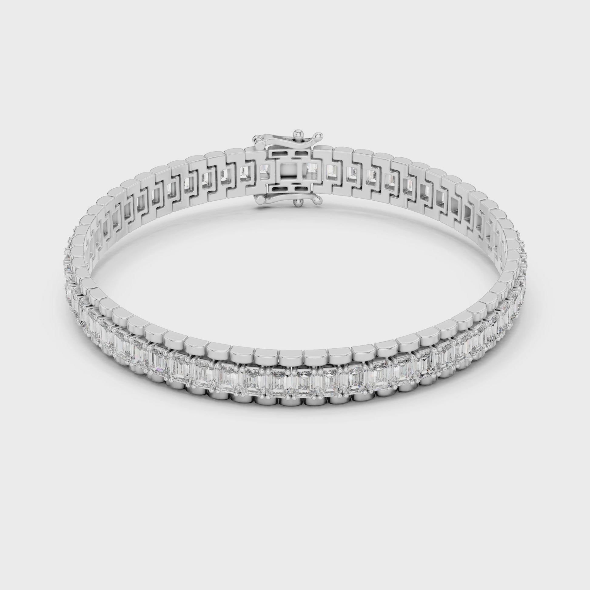 Emerald Cut Collect Setting Moissanite Sterling Silver Bracelet